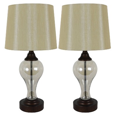 17" Set of 2 Brady Table Lamp with USB Ports Bronze Glass - Decor Therapy