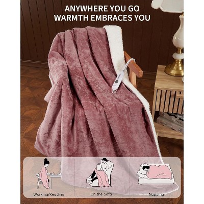 Washable Electric Heated Throw, Double-Side Velvet Soft Fast Heating Blanket, Heat Levels & Auto Off, Over-Heat Protection