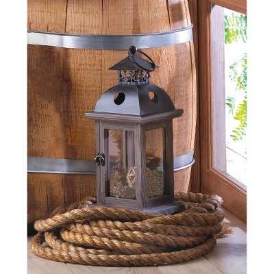 Rustic Brown Wood and Metal Hanging Candle Lantern