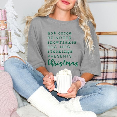 Simply Sage Market Christmas Words Garment Dyed Tee - L - Grey