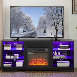 QingMoon TV Stand with Electric Fireplace, Entertainment Center with LED Lights and USB Charging Outlet, Media Console Table for Living Room - 1 of 4