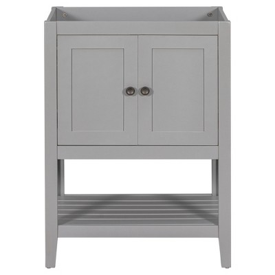 Vynxaria Gray 24" Bathroom Vanity Base with Storage Cabinet and Open Shelves