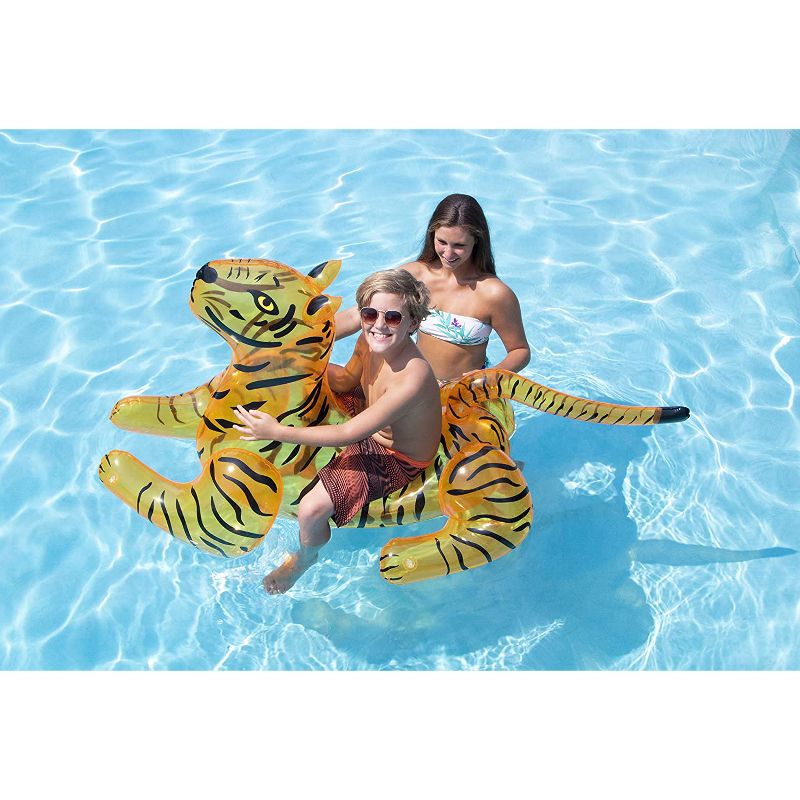 Swimline Heavy Duty Giant 73 Inch Long Wild Tiger Inflatable Swimming Pool or Lake Floating Water Raft Lounger 2 Person Ride On Toy, 2 of 6