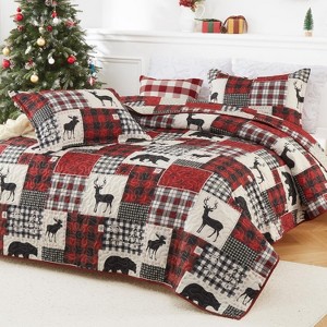 GustoWave Christmas Soft Quilts Coverlet Bed Set with Pillow Shams, Bedding Set - 1 of 4