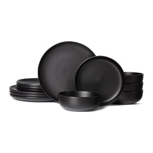 Syemin Dining Bowls 4 Person Stoneware Dinnerware Set Microwave Dishwasher Safe Chip-Resistant Matte Glaze Stackable Storage, Black, 10"*10"*2.4" - 1 of 4