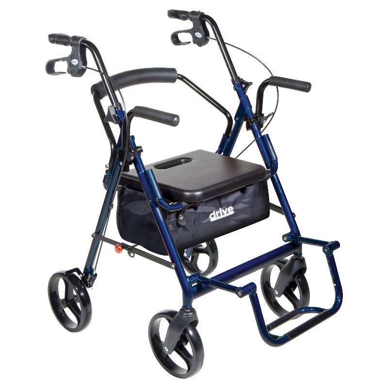 Drive Medical Duet Dual Function Transport Wheelchair Walker Rollator, Blue, 3 of 7