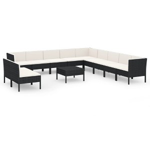vidaXL Garden Lounge Set Patio Sectional Sofa Couch Outdoor Poly Rattan Black - 1 of 4