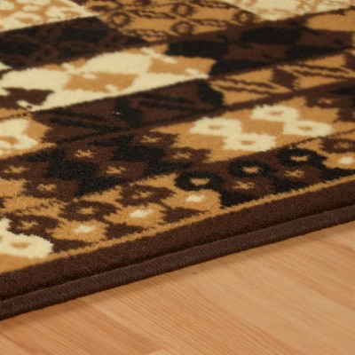 Ivory and Brown Geometric Synthetic Area Rug, 6'x9'