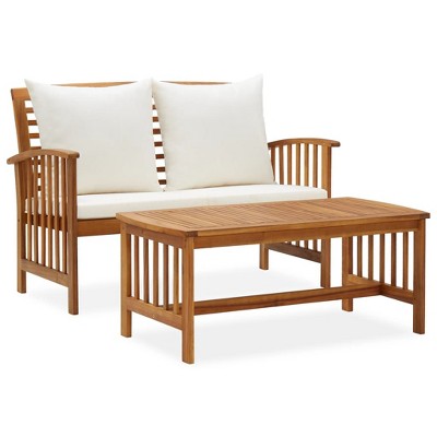 vidaXL 2 Piece Patio Lounge Set with Cushions Solid Acacia Wood