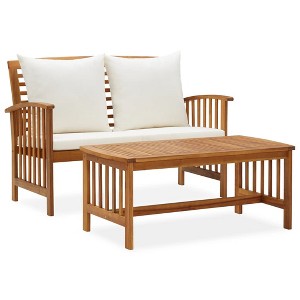 vidaXL Garden Lounge Set Cream white cushions, Natural wood - 1 of 4