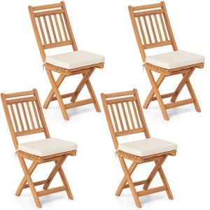 Tangkula Folding Patio Chairs Set of 4 w/ Slatted Backrests & Soft Seat Cushions - 1 of 4