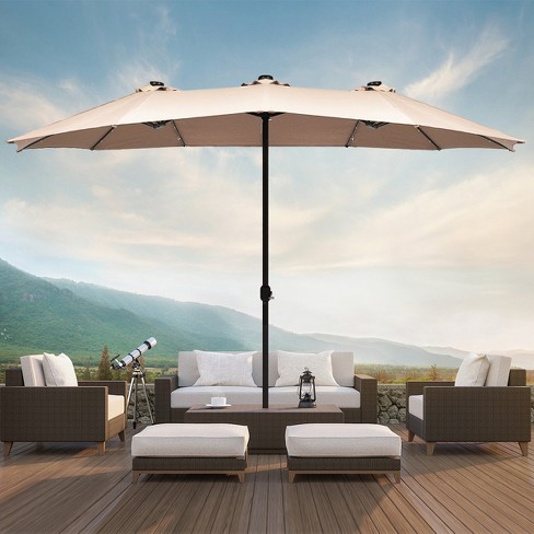 Costway 15ft Patio Double-sided Solar Led Market Umbrella Crank  Beigetanorangeburgundy : Target