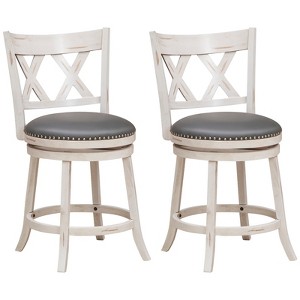 Costway 25.5'' Hand-Antiqued Bar Stool Set of 2 Swivel Counter Height 20'' Wider Seat - 1 of 4