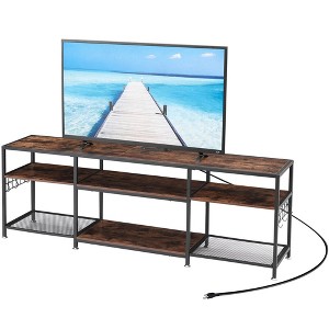 VECELO TV Stand with Power Outlets, Industrial Entertainment Center with 3-Tier Open Storage Shelves, 63 Inch - 1 of 4