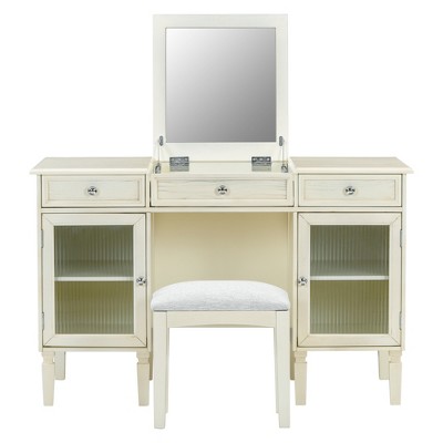 VYNXARIA Multi-Functional 2-in-1 Vanity Desk with Flip-Top Mirror,Dressing Table Set with Drawer & Cabinet, White Oak