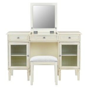 VYNXARIA Multi-Functional 2-in-1 Vanity Desk with Flip-Top Mirror,Dressing Table Set with Drawer & Cabinet, White Oak - 1 of 4