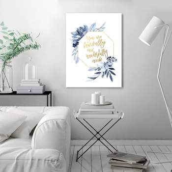Americanflat Motivational Fearfully And Wonderfully Blue Flowers By Wall + Wonder Unframed Canvas Wall Art