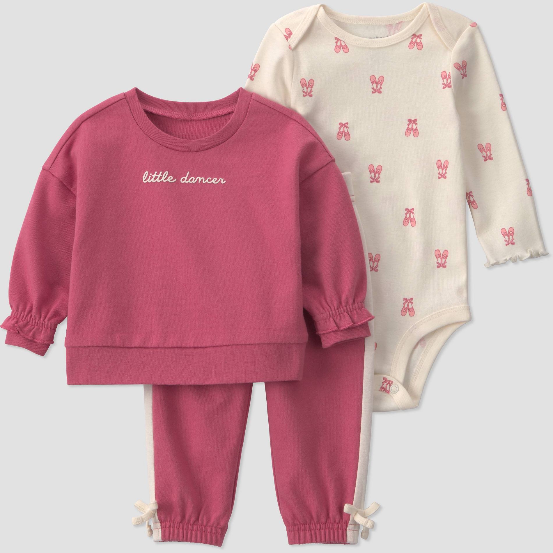 Carter's Just One You® Baby Girls' 3pc Little Dancer Sweatshirt with Long Sleeve Bodysuit and Jogger Pants Set - Pink