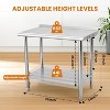 36"x24" Stainless Steel Prep Table, Stainless Steel Workbench, 662 lbs Load Capacity, 3-Stage Adjustable Shelf, with Hook, Arc Corner Edge - 3 of 4
