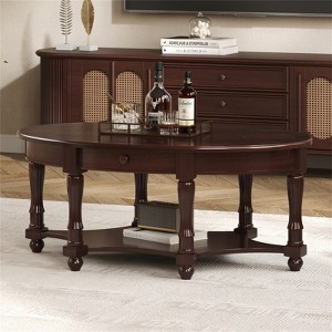 RISOKEYS 45" Vintage Oval Coffee Table - Oval Coffee Table with Drawer and Storage Shelf, Antique Cocktail Table for Living Room - 1 of 4