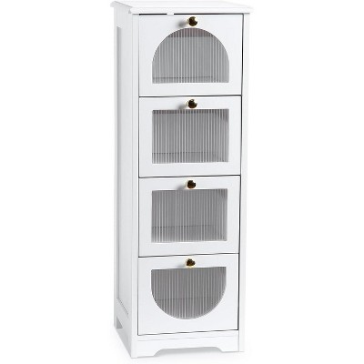 Acekool Bathroom Floor Cabinet with 4 Drawers, Semi-Transparent Sunbreak Panels&Waterproof White Finish – Compact Storage for Bathroom, Living Room