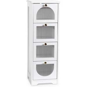 Acekool Bathroom Floor Cabinet with 4 Drawers, Semi-Transparent Sunbreak Panels&Waterproof White Finish – Compact Storage for Bathroom, Living Room - 1 of 4