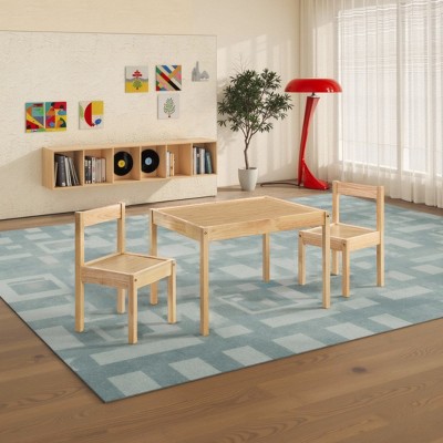 FURNIinspire Kids Table Sets 3 Piece Solid Wood Kids Table With 2 Chairs, Toddler Table And Chairs For Living Room, Nursery, Brown, 25"*19"*18"
