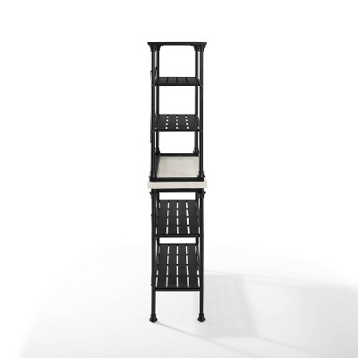 Elegant French Industrial Inspired Matte Black Baker's Rack with Faux Marble Top