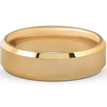 Pompeii3 Mens Gold Plated Tungsten Ring 6mm Comfort Fit Brushed Beveled Edge Wedding Band