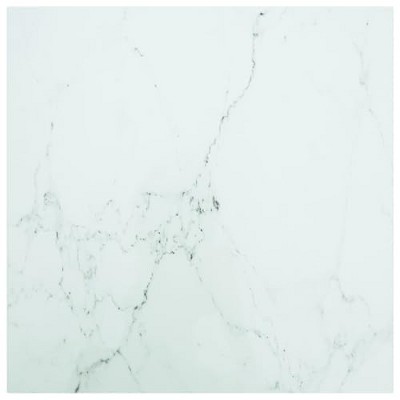 vidaXL Table Top, White 23.6"x23.6" 0.2" Tempered Glass with Marble Design