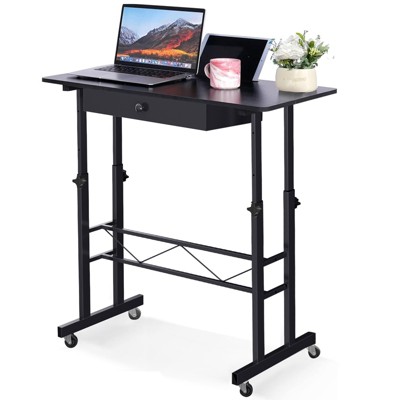 COMHOMA Small Standing Desk Adjustable Height, 32" Portable Computer Desk with Wheels