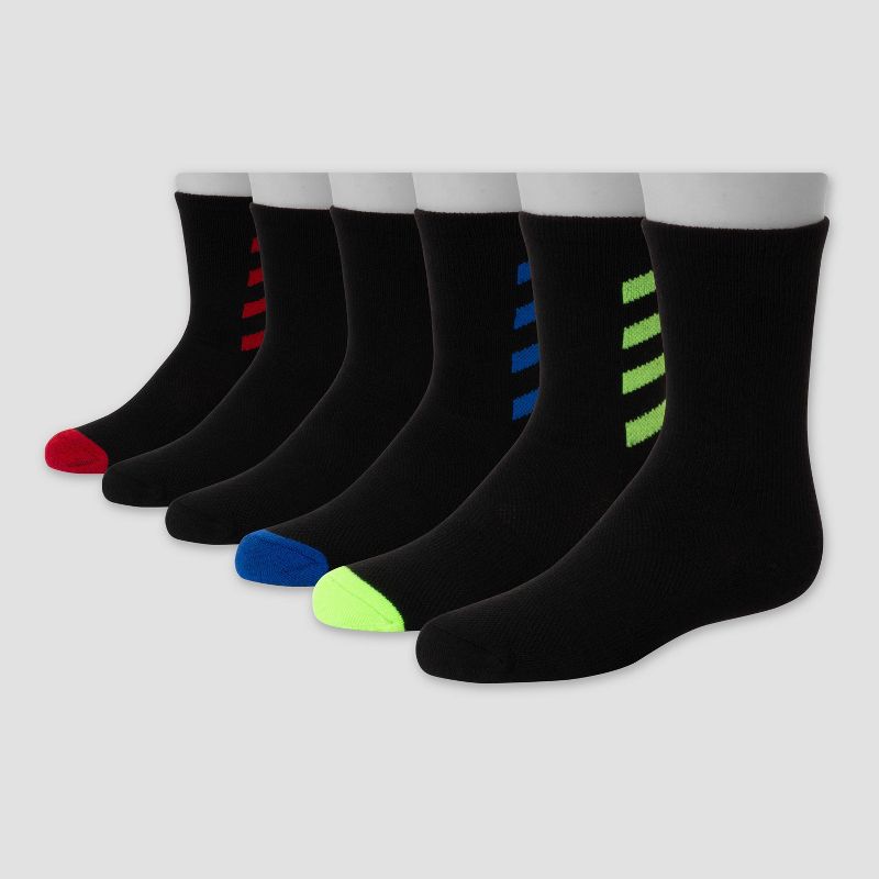 Hanes Premium Boys' 6pk Striped Crew Socks - Colors May Vary, 3 of 5