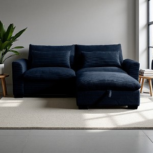 86.6" Corduroy Cloud L-Shaped Modular Sectional Sofa with Deep Seat & Storage Ottoman - 1 of 4
