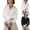 Coolmee Women's Sweaters Long Sleeve Lapel V Neck Sweater Cable Knit Pullover Casual Soft Jumper Top - 2 of 3
