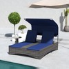 Outsunny 5-Position Reclining Cushioned PE Rattan Outdoor Double Chaise Lounge with Canopy, Dark Blue - 2 of 4