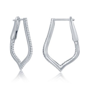 Bella Silver Sterling Silver Ultra-Thin 25mm Hoop CZ Earrings - Marquise - Silver - 1 of 2