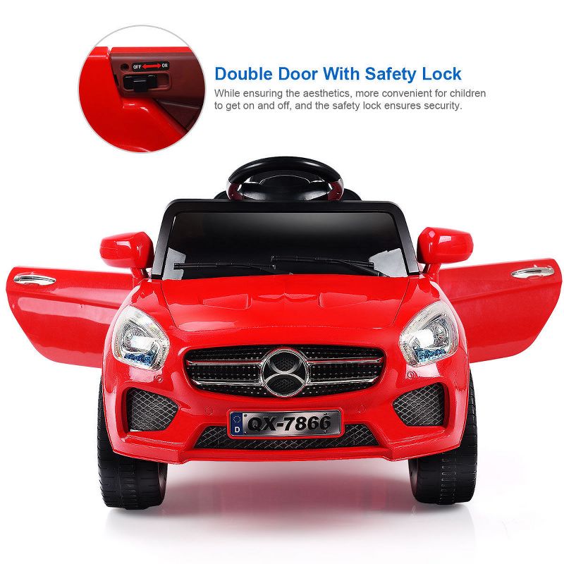 Costway 6V Kids Ride On Car RC Remote Control Battery Powered w/ LED Lights MP3 Red, 4 of 11