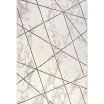 Grey Geometric Abstract 4' x 6' Easy-Care Synthetic Area Rug