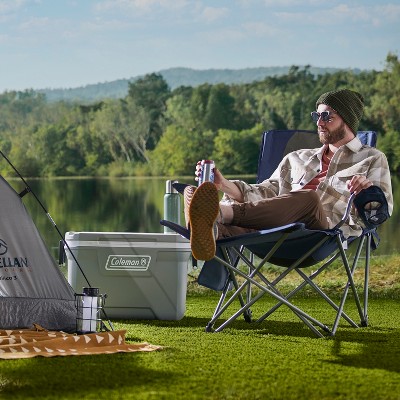 Navy & Tan Outdoor Folding Camping Chair with Detachable Footrest