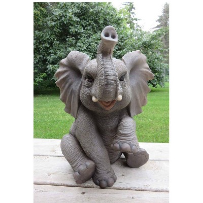 15.5" Polyresin Sitting Baby Elephant with Trunk Up Statue Gray - Hi-Line Gift