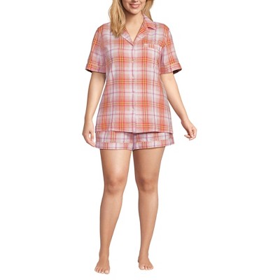 Lands' End Women Linen 2 Piece Pajama Set - Short Sleeve Top and Shorts