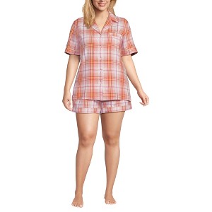 Lands' End Women Linen 2 Piece Pajama Set - Short Sleeve Top and Shorts - 1 of 3