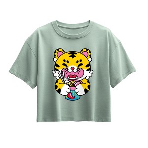 Girls' - Instant Message - Tiger Ramen Short Sleeve Boxy Graphic T-Shirt - 1 of 2