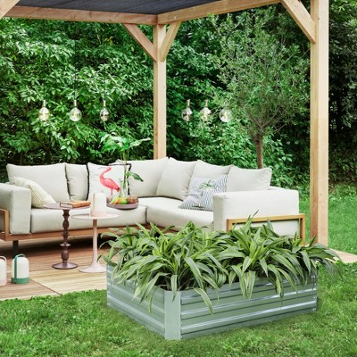 48" Silver Galvanized Steel Rectangular Raised Garden Bed