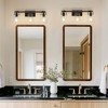 DORESshop 24 in. 3-Light Black and Faux Wood Vintage Farmhouse Vanity Light with Clear Glass Bell Shades for Bathroom - 3 of 4