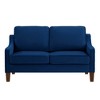 Upholstered Loveseat: Navy Velvet, Wooden Legs, Modern - 3 of 4
