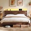 King Bed Frame with LED Headboard & Charging Station, Mid-Century Modern Design, Solid Wood Support, No Box Spring Needed, Coffee Brown - 2 of 4
