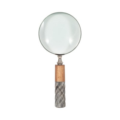 Sagebrook Home 4" Decorative Magnifying Glass - Contemporary Marble Brown and Gray Rustic Ornate Magnifying Glass Decor For Home or Office Table