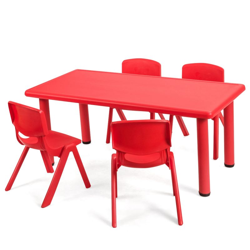 Tangkula Kids Table & 4 Chairs Set Activity Desk & Chair Set Indoor/Outdoor Home Classroom Red/Blue, 3 of 7