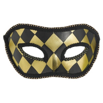 Adult Harlequin Black/Gold Mask Accessory Halloween Costume